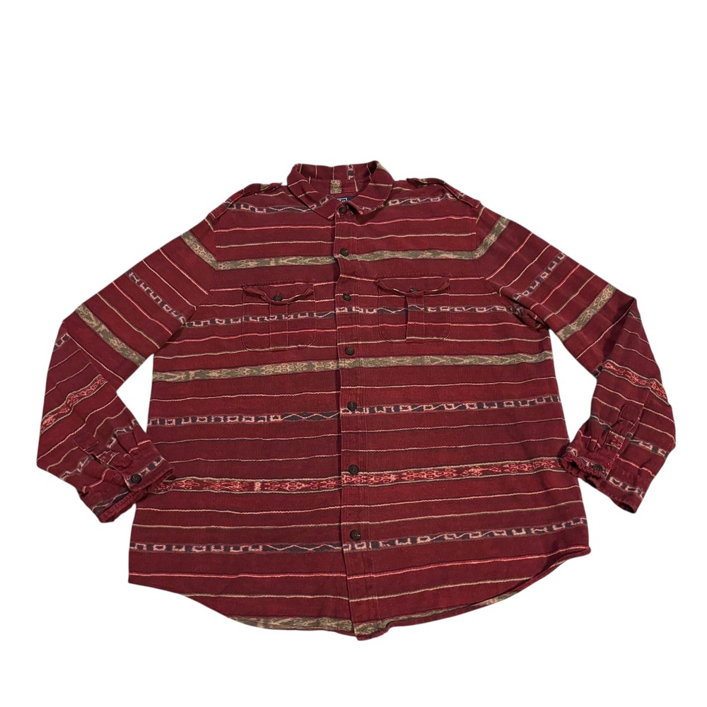 Polo Ralph Lauren Mens XXL Burgundy Southwestern Stripe Cotton Shirt Epaulet XXL